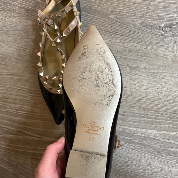Valentino Glossy Black and Nude Studded Flats - Picture 4 of 4